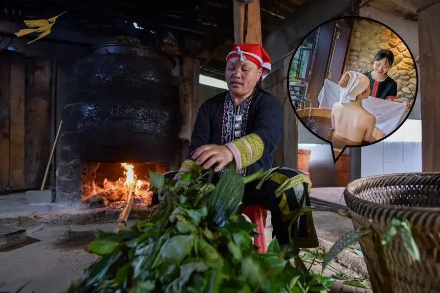 The local Red Dao making the traditional herbal