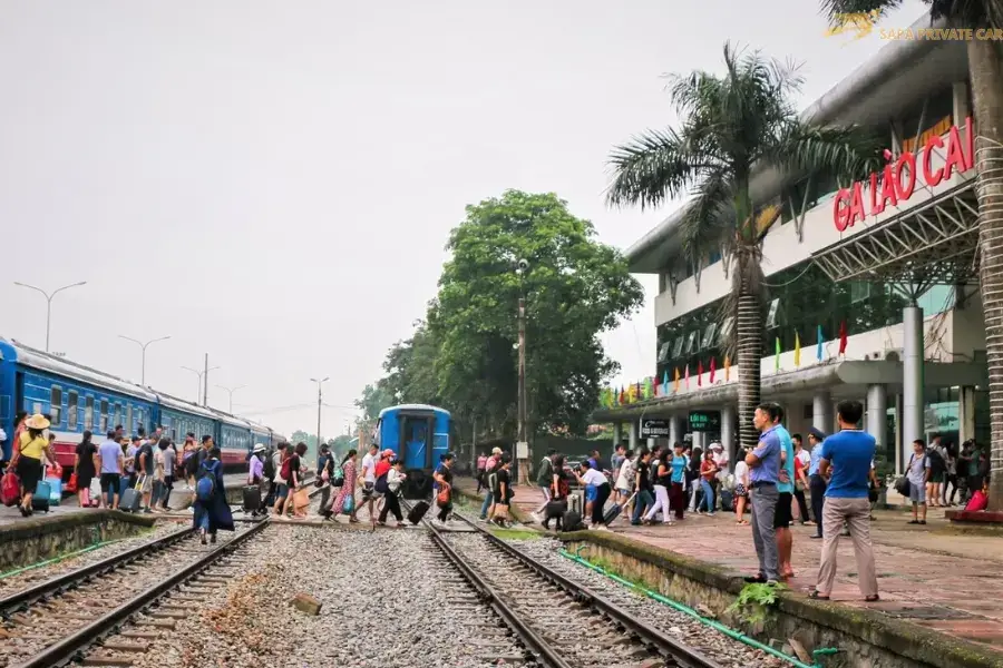 Tourists arriving at Lao Cai Train Station